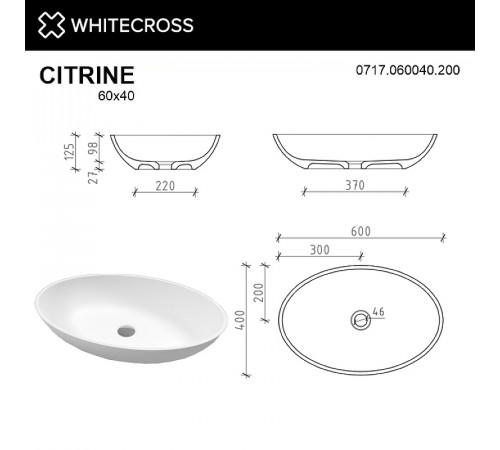 Раковина-чаша Whitecross Citrine 60 0717.060040.200 Белая матовая