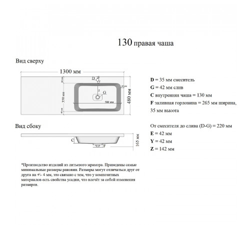 Раковина Orange 130 R ST-130RAR на стиральную машину Белая