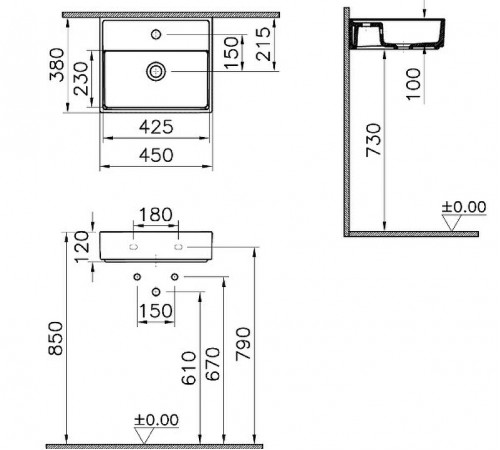 Раковина Vitra ArchiPlan 45 7400B003-0001 Белая