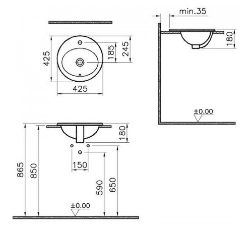 Раковина Vitra S20 43 5466B003-0001 Белая