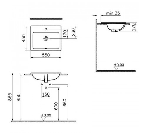 Раковина Vitra S20 55 5465B003-0001 Белая