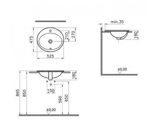 Раковина Vitra S20 53 5468B003-0001 Белая