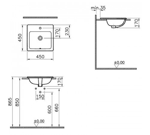 Раковина Vitra S20 45 5463B003-0001 Белая