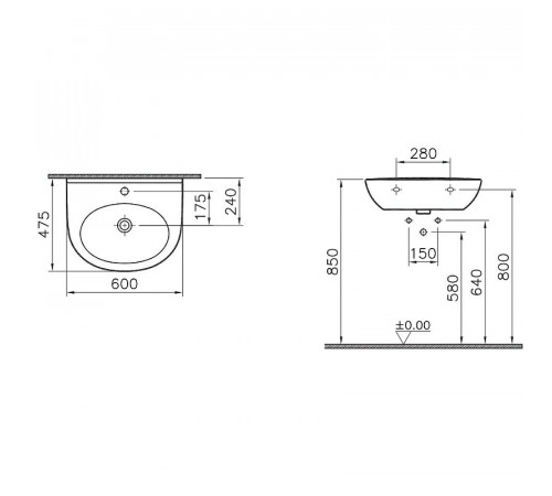 Раковина Vitra Zentrum 60 5786B003-0001 Белая