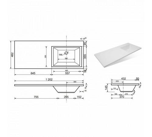 Раковина Sanstar Эстет Даллас 120 R ФР-00001528 на стиральную машину Белая