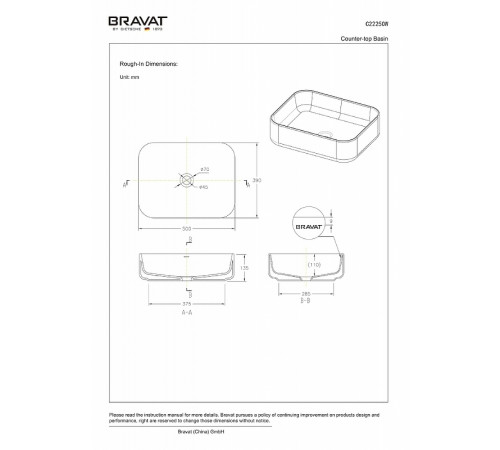 Раковина-чаша Bravat Source 50 C22250W-ENG Белая