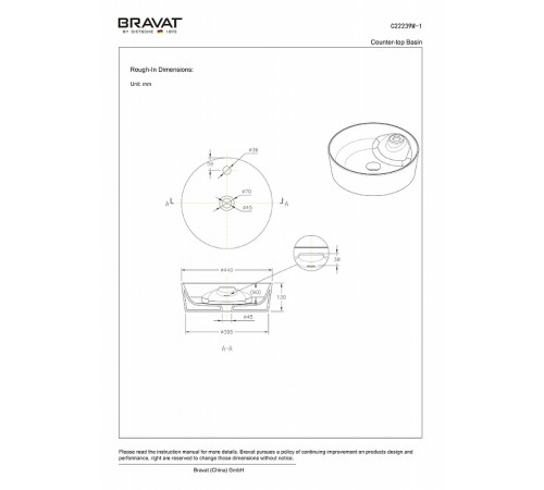 Раковина-чаша Bravat Affability 44 C22239W-1-ENG Белая