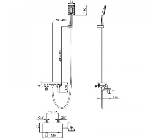 Смеситель для ванны Lemark Mista LM6414WG Золото Белый