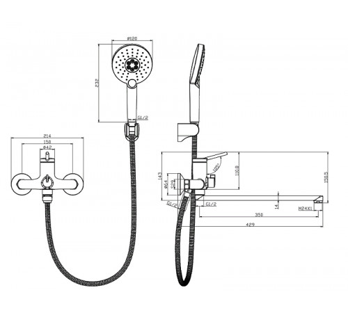 Смеситель для ванны Lemark Minima LM3851C универсальный Хром