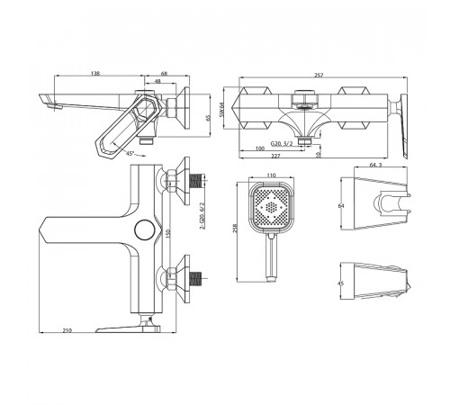 Смеситель для ванны Lemark Prizma LM3914C Хром