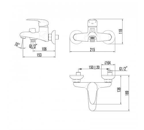 Смеситель для ванны Lemark Pramen LM3314C Хром