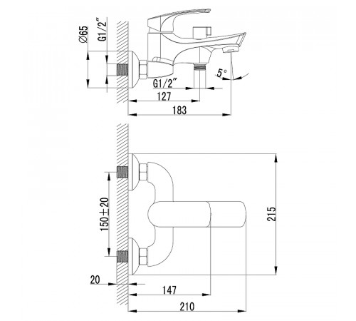 Смеситель для ванны Lemark Plus Shape LM1712C Хром