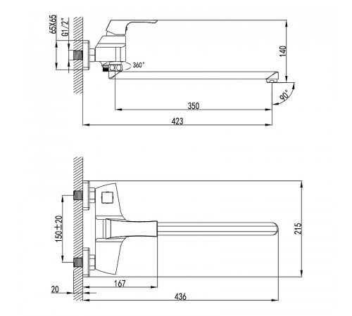 Смеситель для ванны Lemark Unit LM4517C универсальный Хром