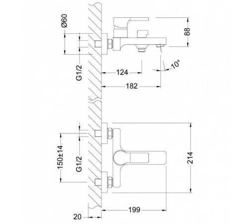 Смеситель для ванны Lemark Aura LM0614C Хром Синий