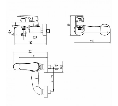 Смеситель для ванны Lemark Shift LM4334C Хром