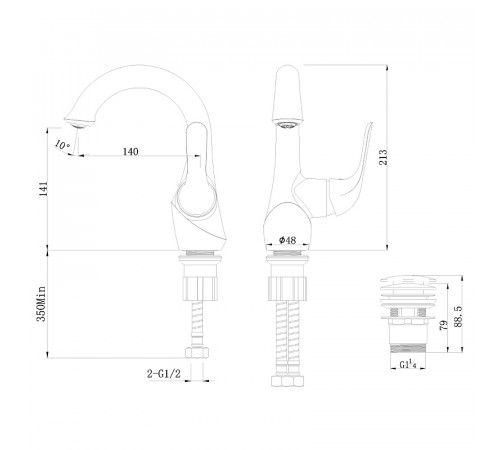 Смеситель для раковины Lemark Swan LM5406BG Черный матовый Золото