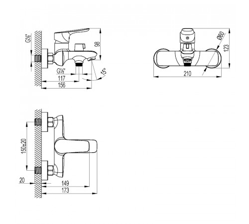 Смеситель для ванны Lemark Selena LM0812C Хром