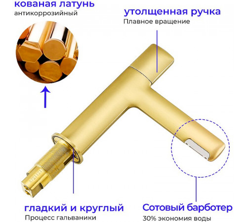 Смеситель для раковины Gappo G1052-81 Золотой сатин