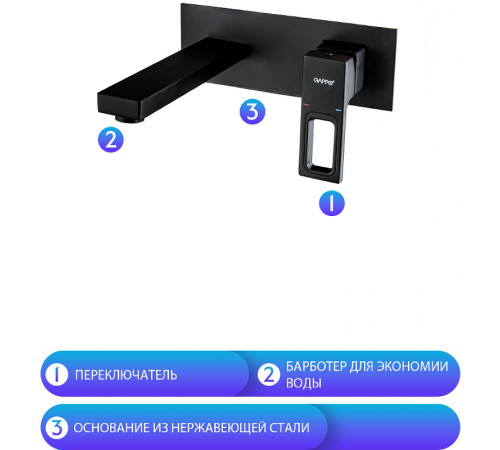 Смеситель для раковины Gappo G17-6 G1017-16 Черный матовый