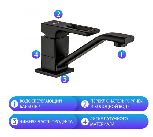 Смеситель для кухни Gappo G17-6 G4517-6 Черный матовый