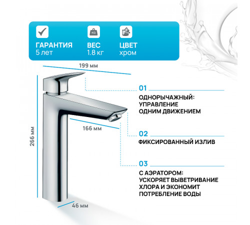 Смеситель для раковины Hansgrohe Logis 71090000 Хром