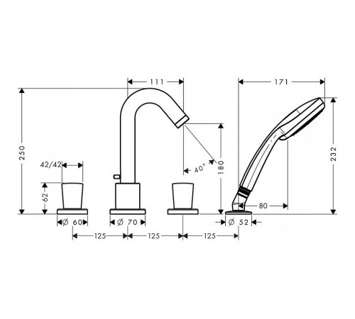 Смеситель на борт ванны Hansgrohe Logis 71314000 Хром