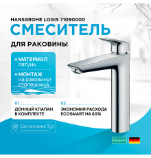 Смеситель для раковины Hansgrohe Logis 71090000 Хром