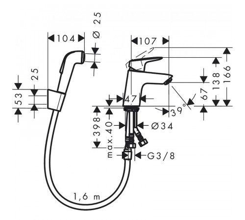 Смеситель для раковины Hansgrohe Logis 71290000 с гигиеническим душем Хром