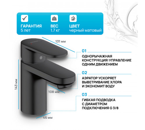 Смеситель для раковины Hansgrohe Vernis Blend 71580670 Черный матовый