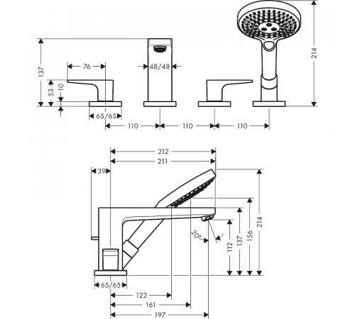 Смеситель на борт ванны Hansgrohe Metropol 32552000 Хром