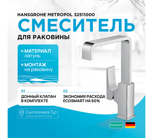 Смеситель для раковины Hansgrohe Metropol 32511000 Хром