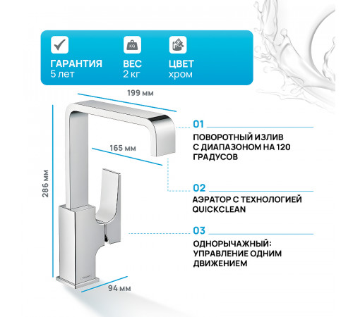 Смеситель для раковины Hansgrohe Metropol 32511000 Хром