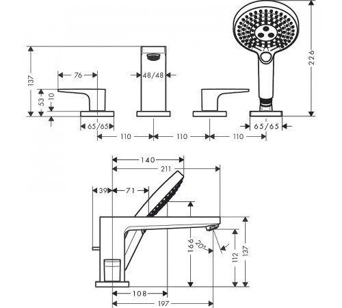 Смеситель на борт ванны Hansgrohe Metropol 32553000 Хром