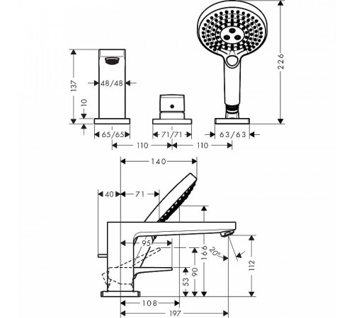 Смеситель на борт ванны Hansgrohe Metropol 32551000 Хром