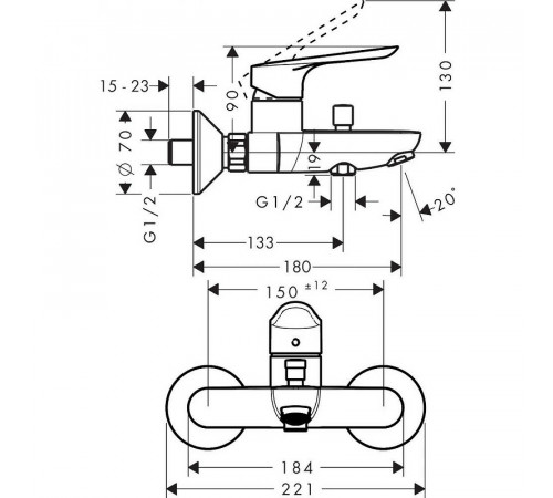 Смеситель для ванны Hansgrohe Logis E 71403000 Хром