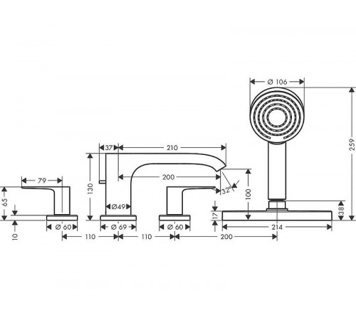 Смеситель на борт ванны Hansgrohe Vivenis 75444700 Белый матовый