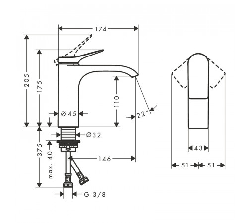 Смеситель для раковины Hansgrohe Vivenis 75022670 Черный матовый