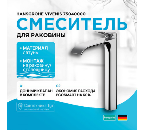 Смеситель для раковины Hansgrohe Vivenis 75040000 Хром