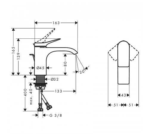 Смеситель для раковины Hansgrohe Vivenis 75010670 Черный матовый