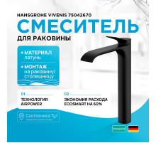 Смеситель для раковины Hansgrohe Vivenis 75042670 Черный матовый