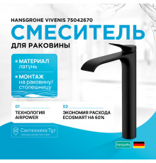 Смеситель для раковины Hansgrohe Vivenis 75042670 Черный матовый