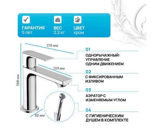 Смеситель для раковины Hansgrohe Rebris E 72216000 с гигиеническим душем Хром