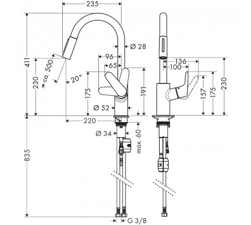 Смеситель для кухни Hansgrohe Focus 31815670 Черный матовый