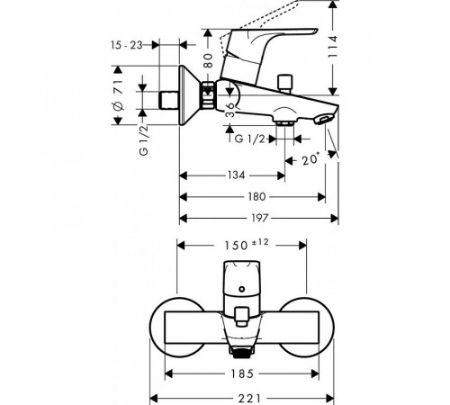 Смеситель для ванны Hansgrohe Focus E2 31940000 Хром