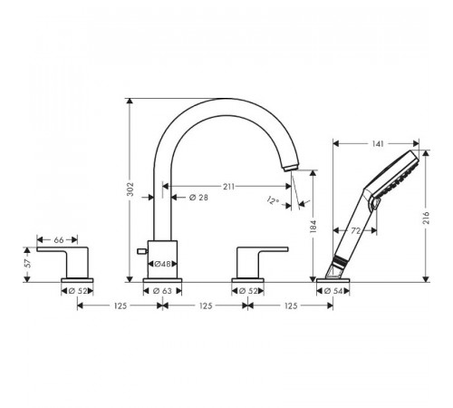 Смеситель на борт ванны Hansgrohe Vernis Shape 71459000 Хром