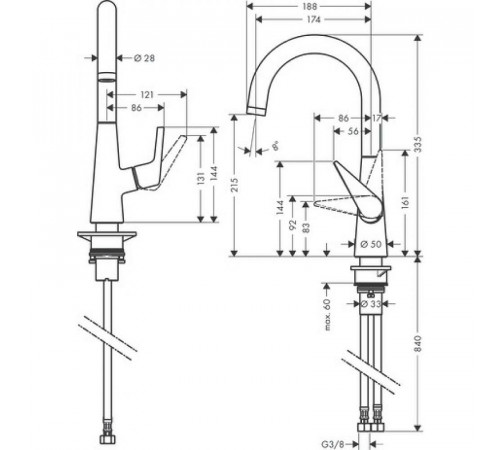 Смеситель для кухни Hansgrohe Talis M51 220 72814800 Сталь