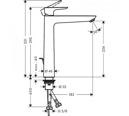 Смеситель для раковины Hansgrohe Talis E 71716340 Шлифованный черный хром