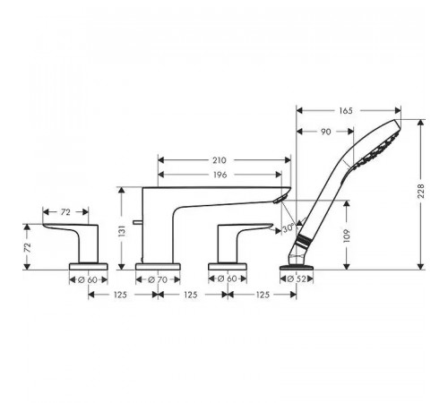 Смеситель на борт ванны Hansgrohe Talis E 71748000 Хром