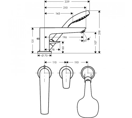 Смеситель на борт ванны Hansgrohe Talis E 71730000 Хром