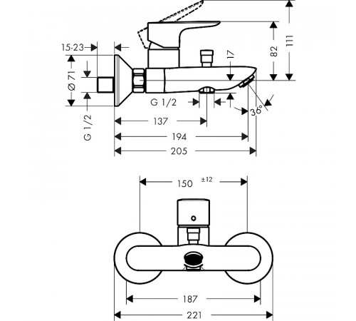 Смеситель для ванны Hansgrohe Talis E 71740670 Черный матовый